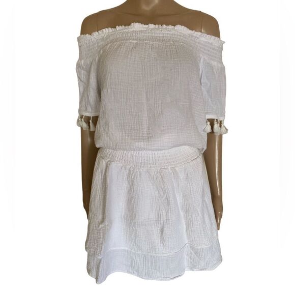 C&C California Size M White 100% Cotton Summer Vacation Matching Sets Skirt Top